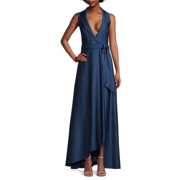 Aidan Mattox Belted High-Low Wrap Gown US 4 $395